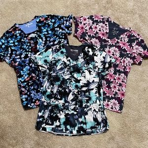 3 Women's Scrub Tops - Cool, Stretch, Floral Fabric